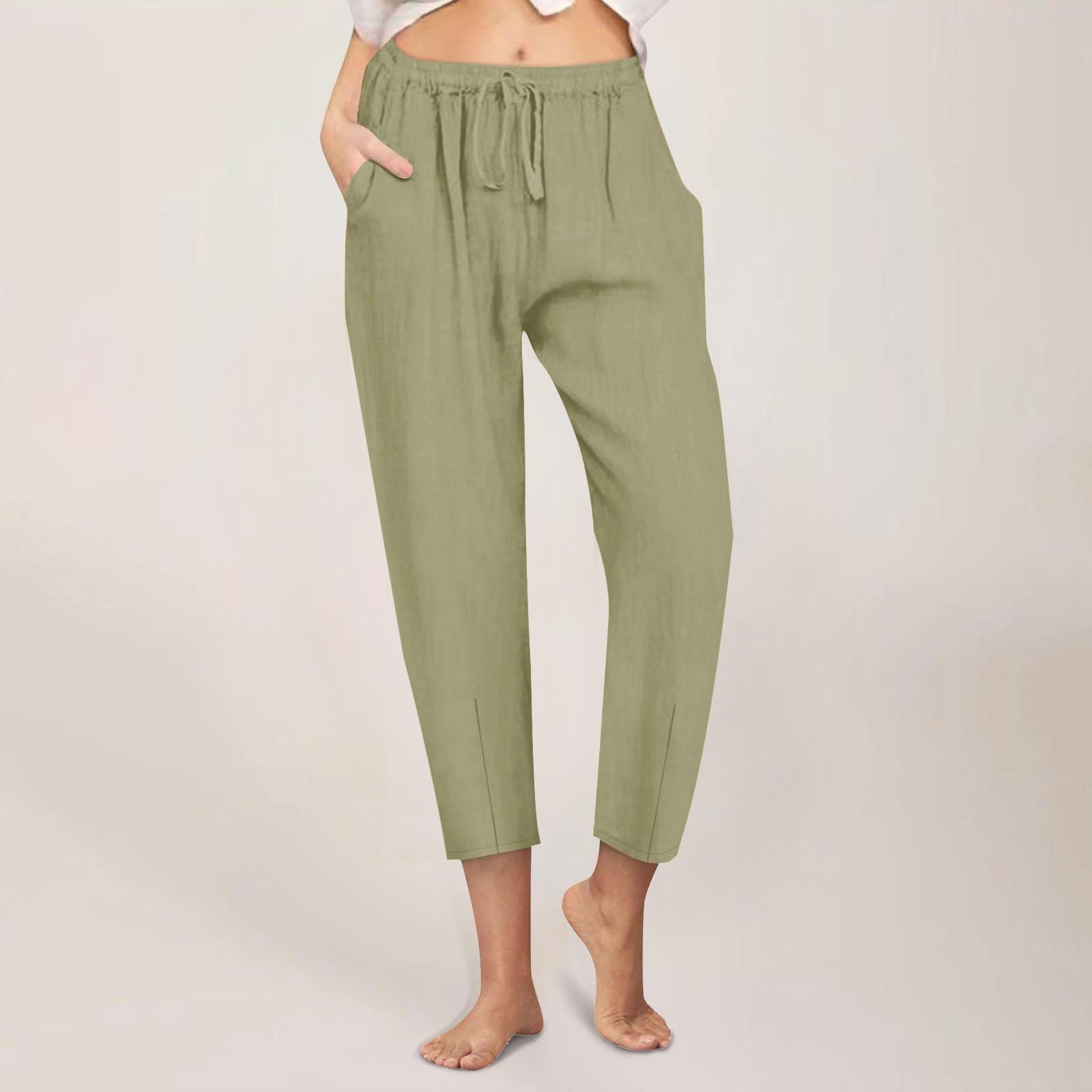 

Женские повседневные прямые брюки, однотонные повседневные брюки на 9 очков с карманами XXL зелёный