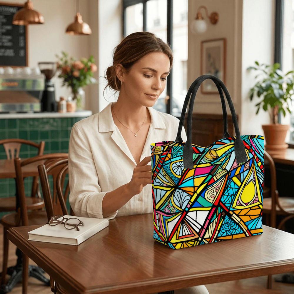  Colorful Geometric Tote Bag Fashion Large Capacity Shoulder Handbag for Daily Use