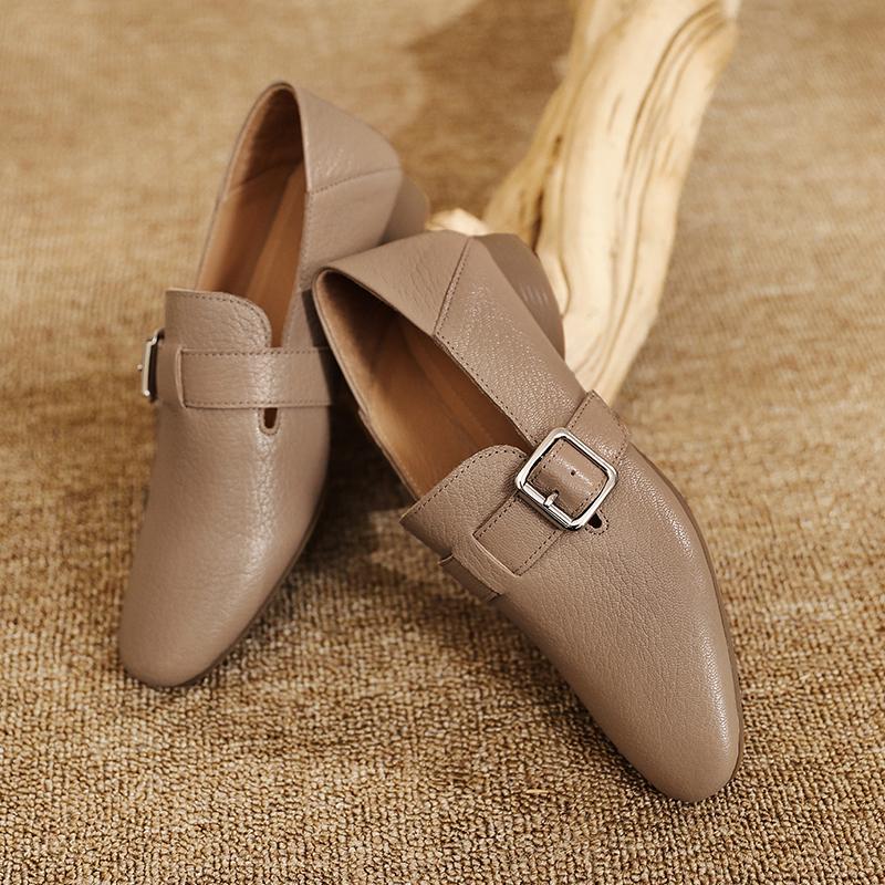 Mode 2025 Nouvelles Chaussures Mocassins Mode Femmes Chaussures Plates Talons Cuir Printemps Été Bout Rond Décontracté Escarpins Chaussures Femme Noir Taille 34-40