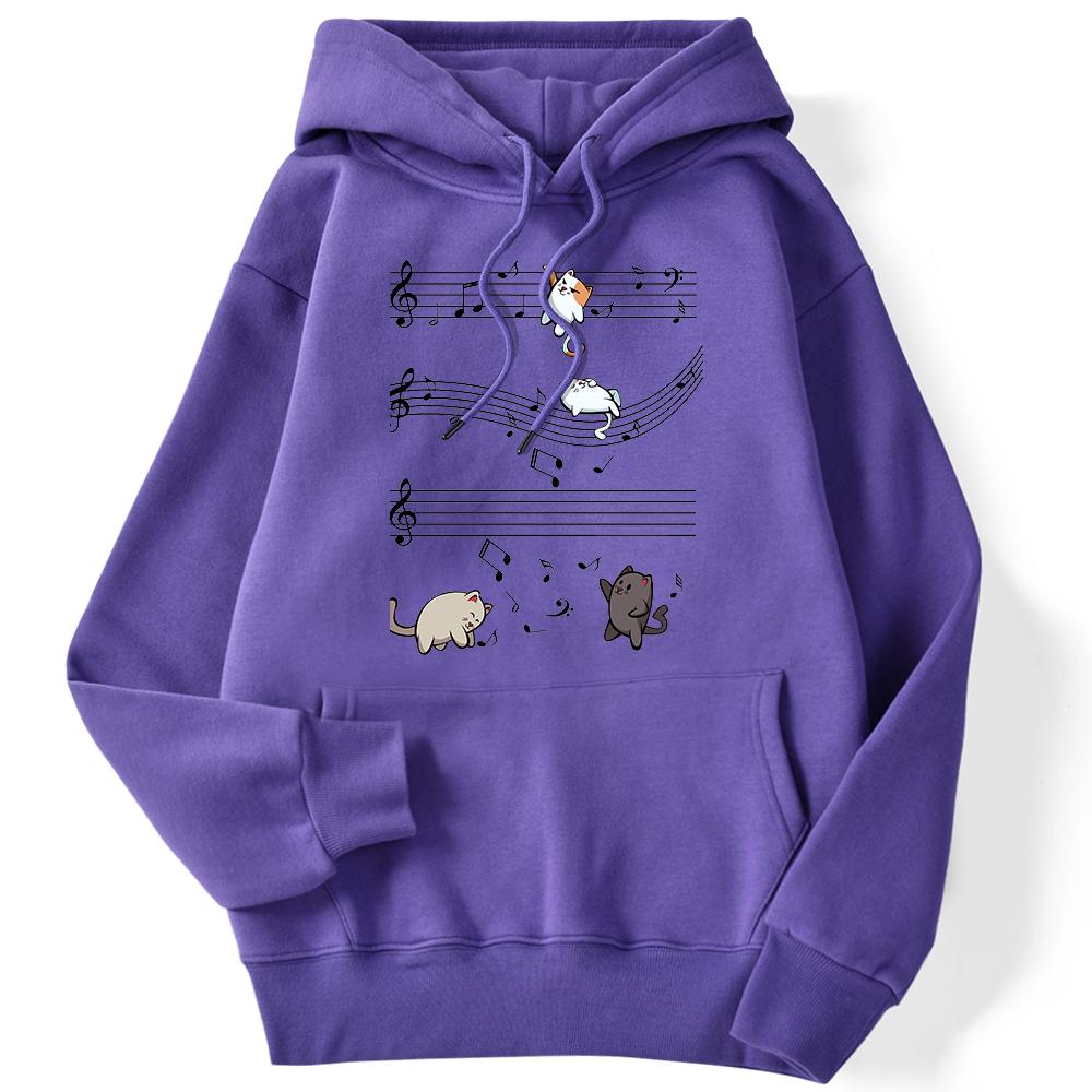 Women's Hoodie Musical Cats Music Note Printed Sweatshirt Long-sleeved Strecth Comfortable Hooded Women's Pullover