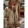Women's Western Ethnic Retro Print Dress V-neck Short-sleeved Dress for Women