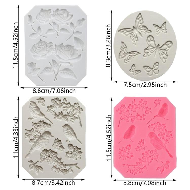 Fondant Cake Decorating Molds Silicone Molds Butterfly Flower Bird Chocolate Molds Holiday Dessert Cake Baking Tool