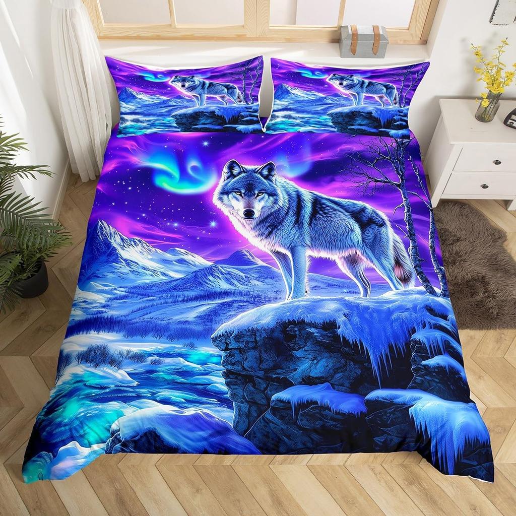 Wolf Duvet Cover Twin Queen 2/3Pcs Wild Animal Wolves Bedding Set For Boys Girls Teens Microfiber Snow Mountain Comforter Cover