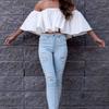 Stylish Summer Off Shoulder Ruffle Hem Loose Fit Top Women Urban Fashion Tee
