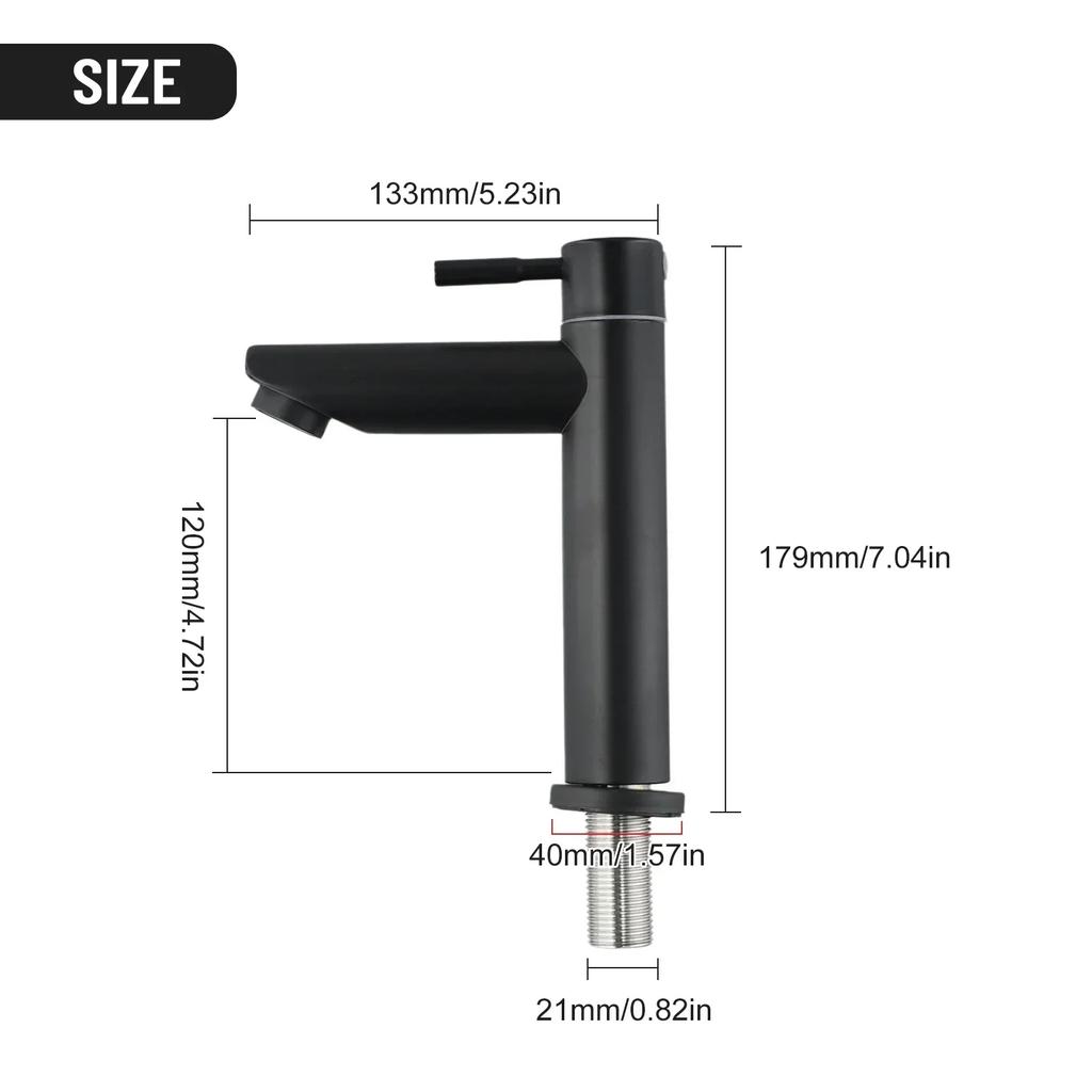 Black Basin Kitchen Bathroom Single Cold Sink Tap Cold Matte Sink Faucet Taps G1/2 Installation Thread Bathroom Accessories