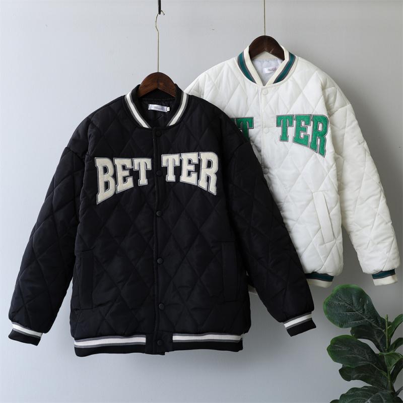 Vintage Quilted Coat Autumn Winter Jacket for Women Oversized Loose Couples Outerwear Letter Warm Argyle Jackets