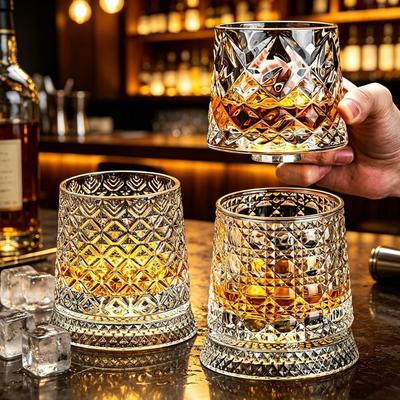 280ml Rotating Whiskey Glass Crystal Rum Glass Cocktail Party Drinking Gift Creative Crystal Premium Beer Glass
