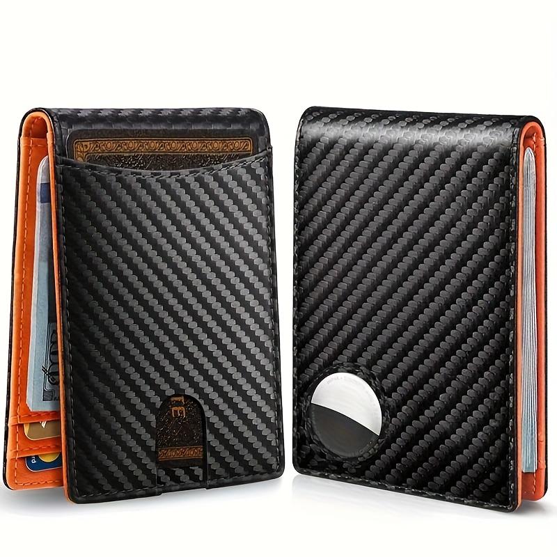 Rfid Carbon Fiber Leather Men Airtag Wallets Purse Credit Card Holder for Air Tag Purse Black Luxury Minimalist Wallet for Men