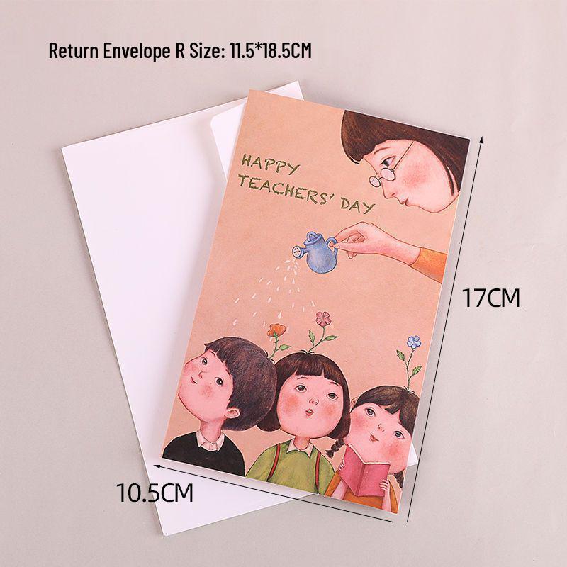 Teacher's Day Gift Set: Greeting & Thank You Cards, Kindergarten Cartoon Paper Bag.