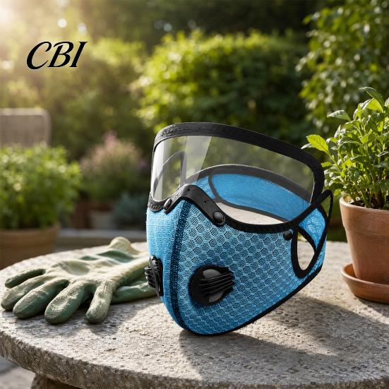 Maschera Antipolvere Riutilizzabile con Filtro al Carbone e Occhiali Regolabili, 6 Strati, Traspirante per Ciclismo, 10 Filtri, Valvola di Respirazione, Scudo per gli Occhi