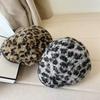 Vintage Leopard Print Forward Cap Women's Autumn Winter Plush Small Size Face-lifting Beret Hat Trendy Versatile