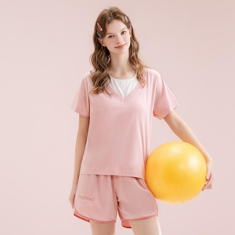 Fenteng [with breast pad made of pure cotton] summer simple and wearable sports style women's home clothes pajama set