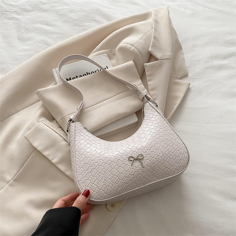 Bow Design Woven Pattern New Trendy Personality Fashionable Shoulder Portable Underarm Bag Women