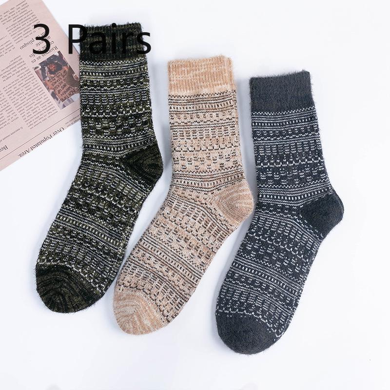 3 Pairs of Autumn and Winter Socks with Thickened Faux Mink Wool and Warm Rabbit Wool, Men's Mid-calf Socks