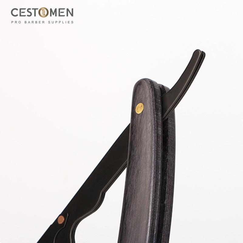 CESTOMEN Herren Rasierer mit gerader Kante, Edelstahl, professioneller Friseurmesserhalter, zusammenklappbar, Holz, manuelles Rasieren, Rasierer, Friseur-Werkzeuge