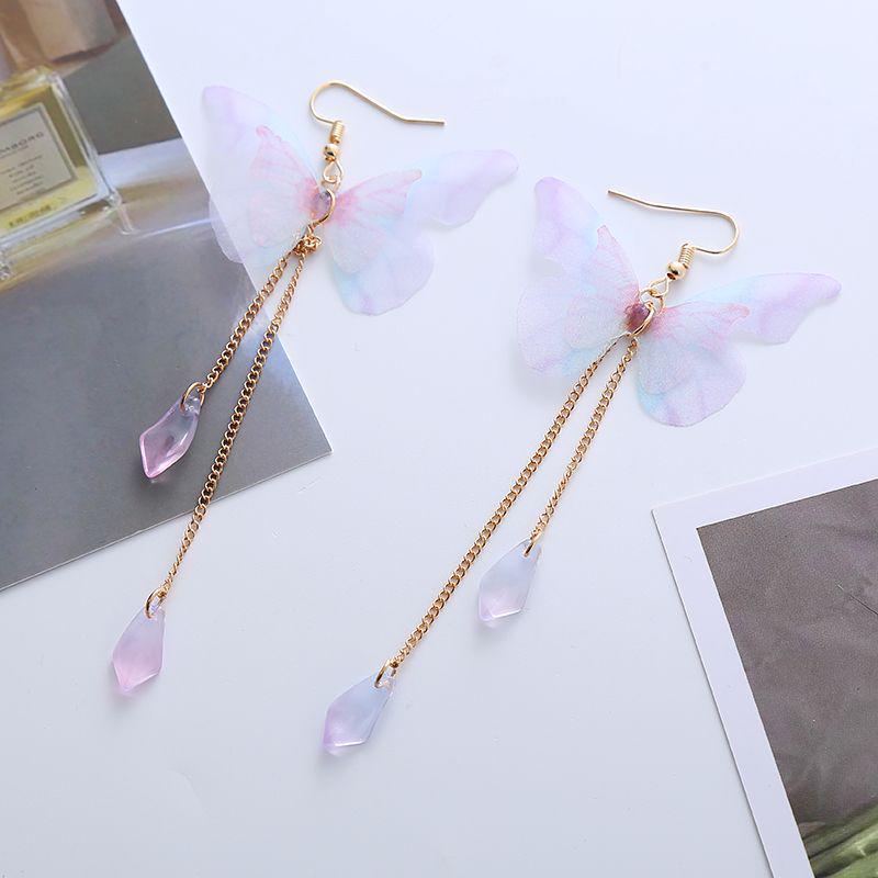 Purple Tassel Butterfly Pearl Earrings: Bold and Elegant Design
