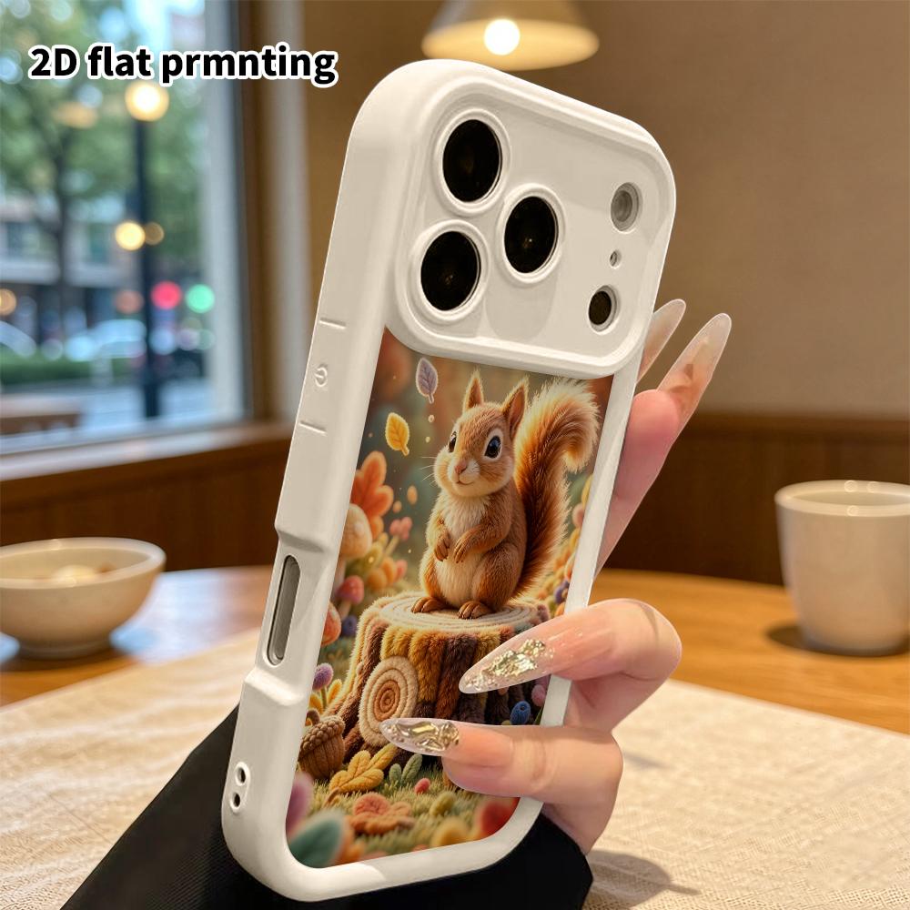 Phone case: 2D flat design suitable for iPhone 18 17 16 15 14 13 Pro protective case, daily forest little squirrel, perfect Christmas and Halloween ho