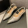 Summer new fashion pointed head hollow bag head half slippers women's stiletto high heels sandals