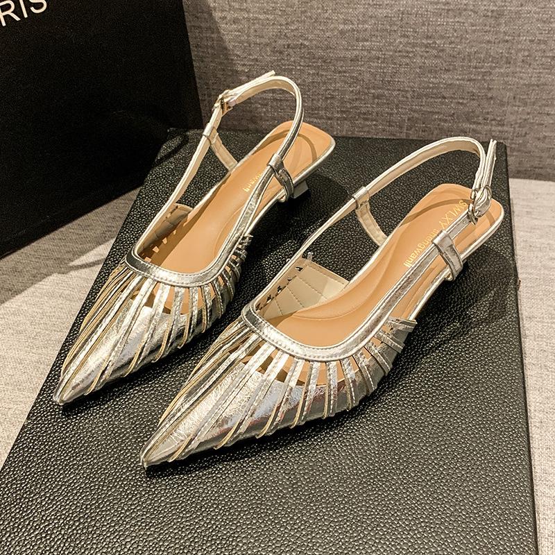 Summer new fashion pointed head hollow bag head half slippers women's stiletto high heels sandals