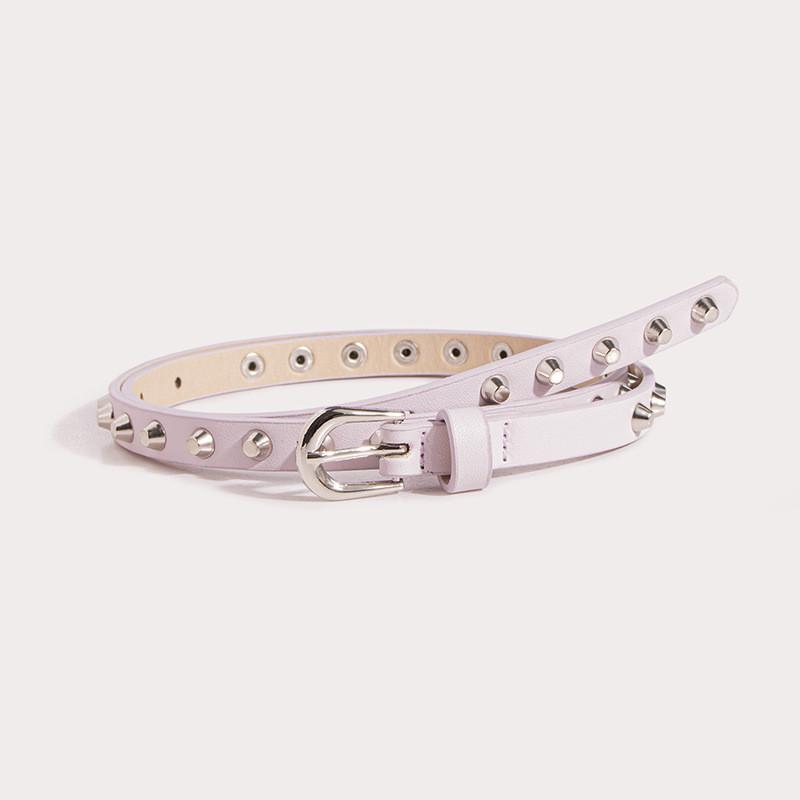Punk Rock Female Belt With Metal Pin Closure And Dot Pattern For Casual Wear