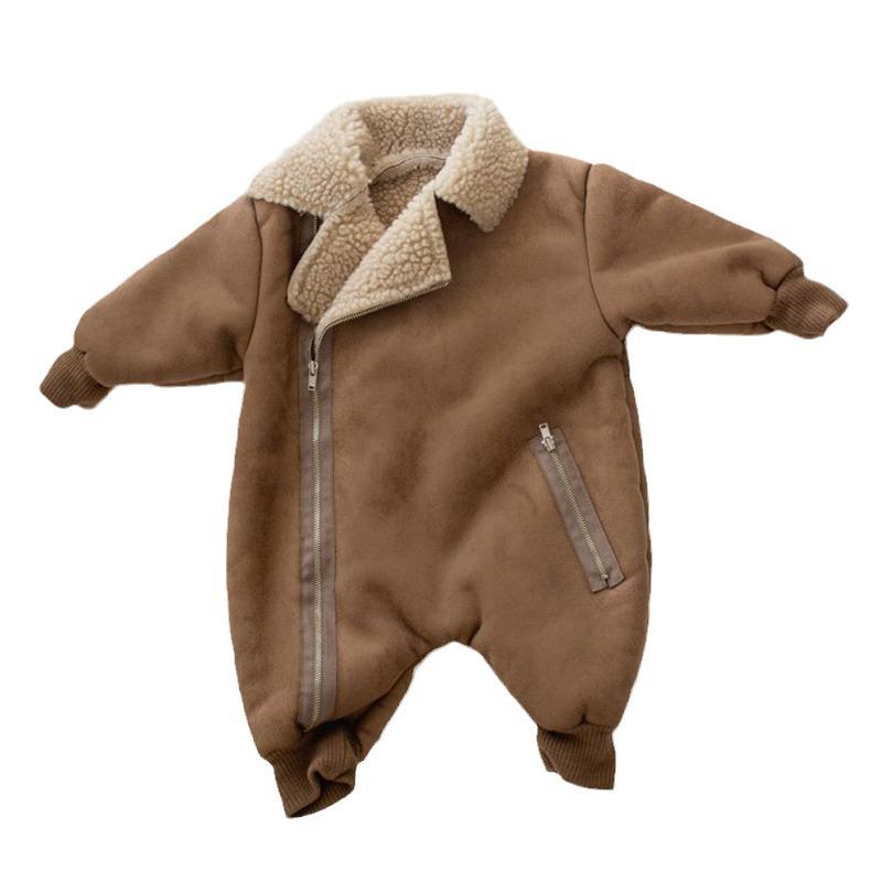 "Retro Korean Winter Jumpsuit for Baby - Suede & Lambskin, Thickened & Warm"