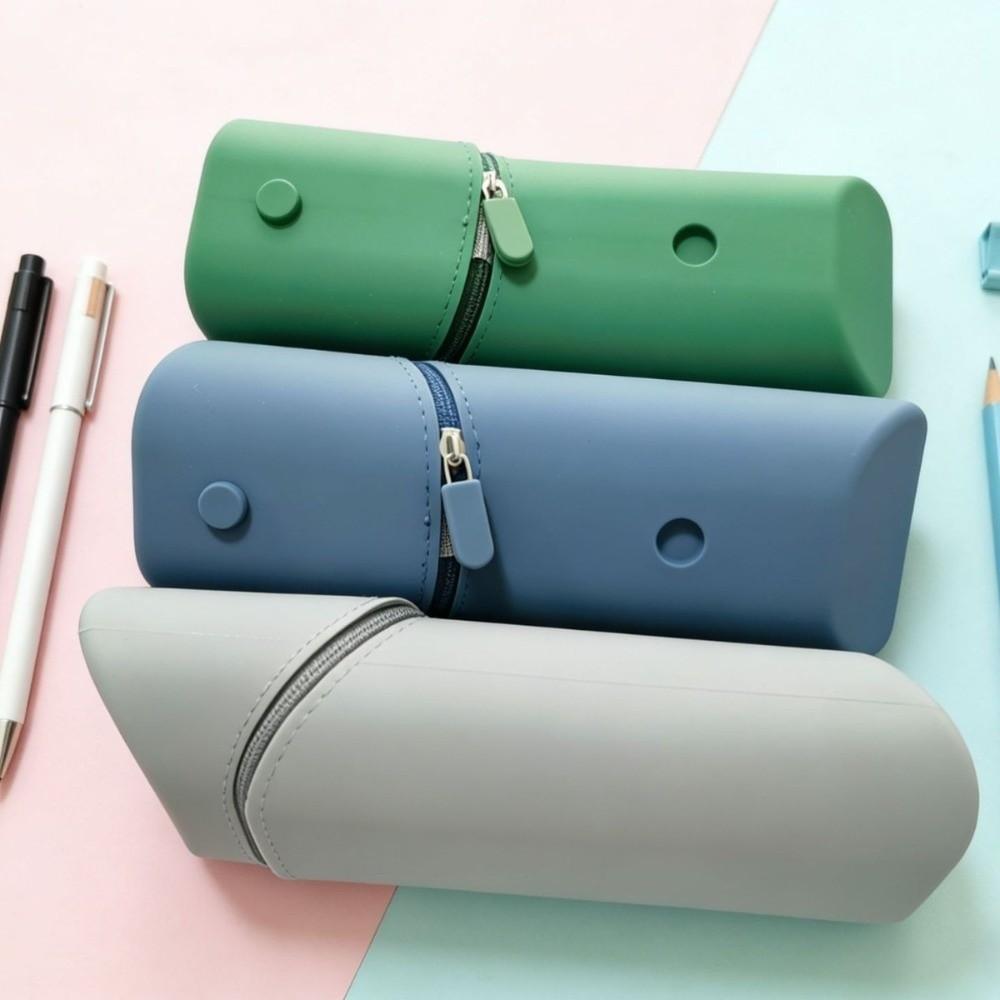 Large- Capacity Silicone Pencil Case Soft Macaron Foldable Pen Holder Eco-Friendly Expandable Stationery Storage Bags For School