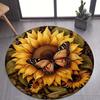 1pc Beautiful Butterfly and Sunflower Round Rug, Non-slip Floor Mat for Living Room, Bedroom, Bathroom, Holiday Home Decoration