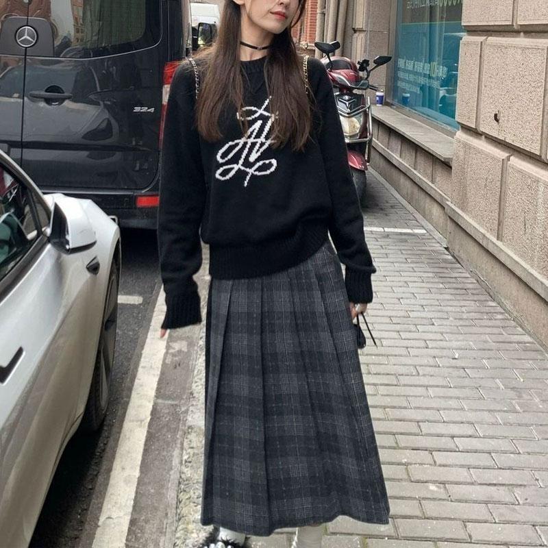 

Кофейная вышивка вязаные джемперы женская одежда базовые свободные осенне-зимние шикарные повседневные свитера с круглым вырезом и длинными рукавами в винтажном стиле L чёрный