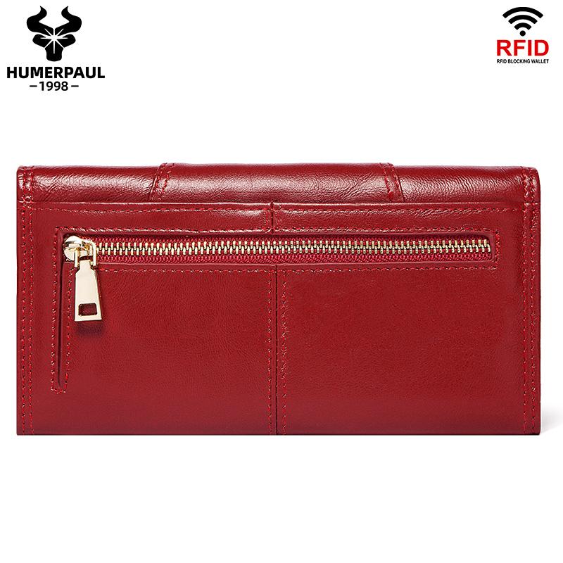 Humerpaul Portafoglio da donna portafoglio in pelle bovina primo strato grande capacità clutch portafoglio multi-carte con finestra per foto portafoglio