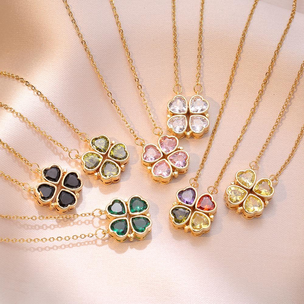 Double Layer Four-Leaf Clover Titanium Steel Necklace: Japanese & Korean Women's Heart Clavicle Chain