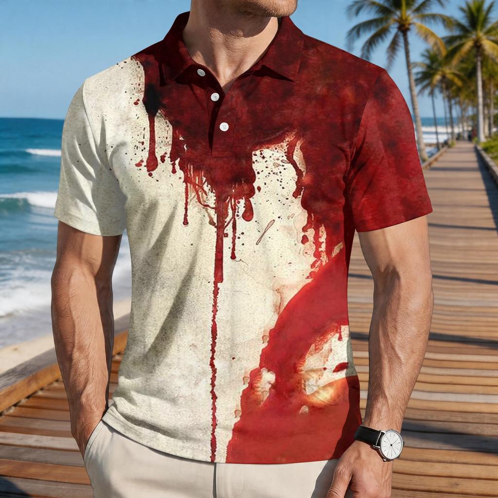 Men's Casual Short Sleeve Shirt with Halloween Themed Print Button Down Design for Holiday and Everyday Wear Comfortable Fit