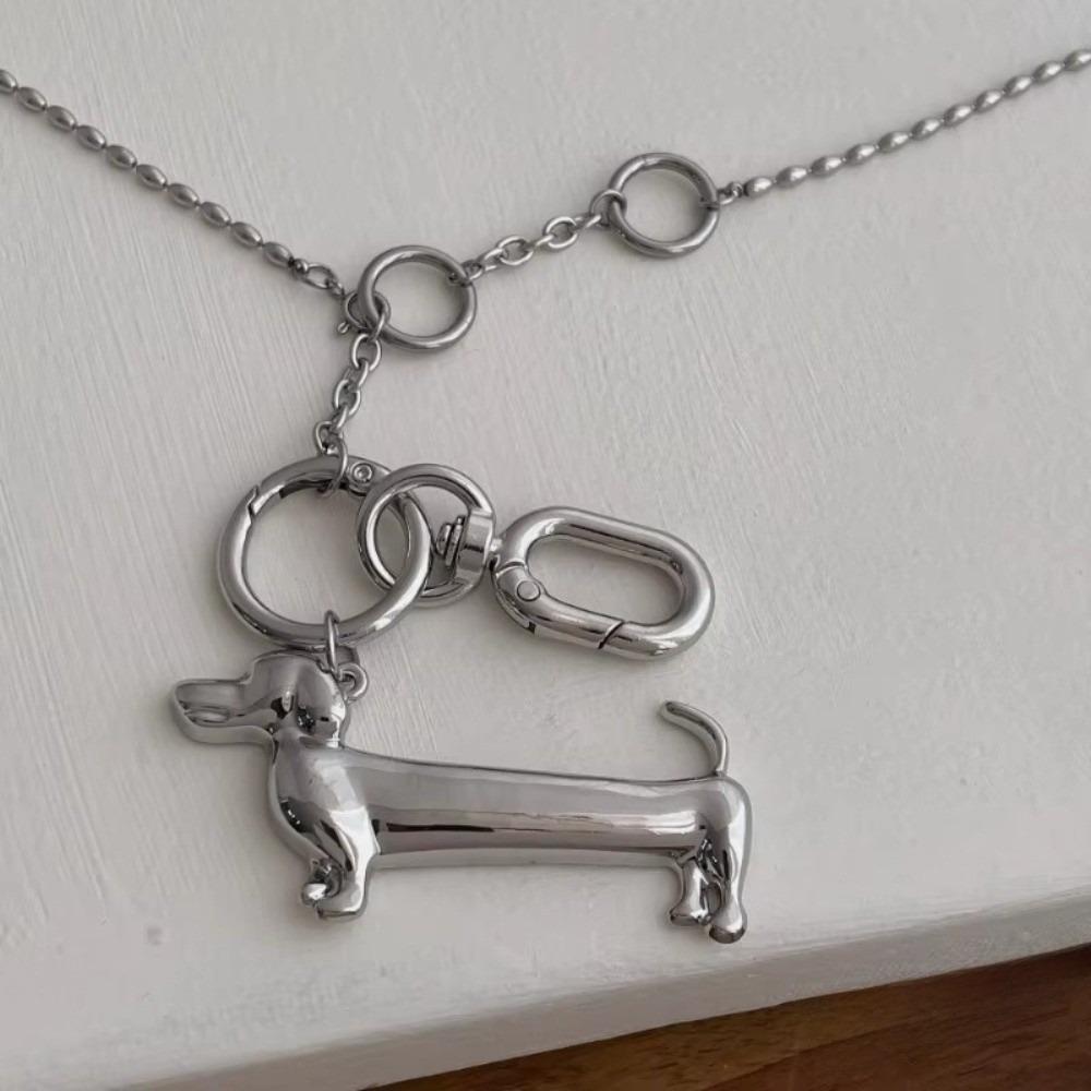 Vintage Dachshund Pendant Necklace Unique Beads Chain Long Pendant Cartoon Dog Choker  Daily Wear
