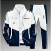Men 2‑Pieces Tracksuit Color Block Zip‑Up Stand Collar Jacket + Elastic Waist Jogger Pants Set Casual Sports Outfit 