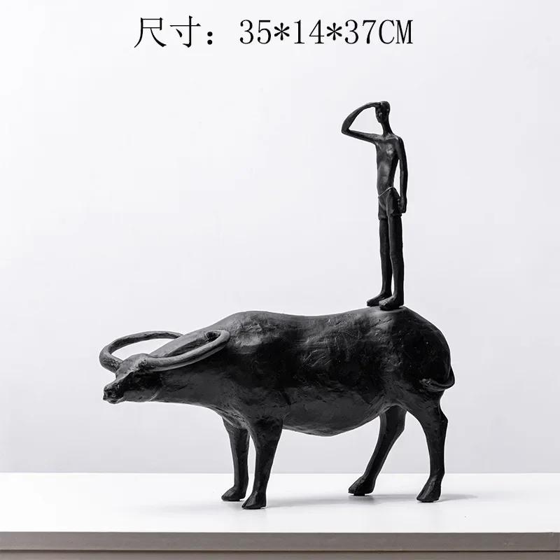 Resin Crafts Artificial Animal Ornaments Wrangler Buffalo Abstract Portrait Sculpture Decorative Figurines Home Decoration