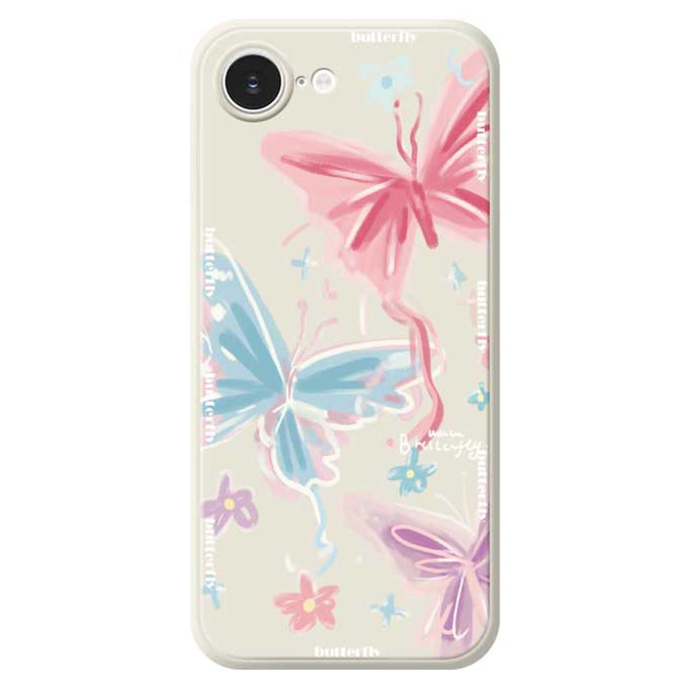 

For iPhone 16e Case Cute 3 Color Butterfly Pattern Printing Straight Edge TPU Phone Back Cover Beige