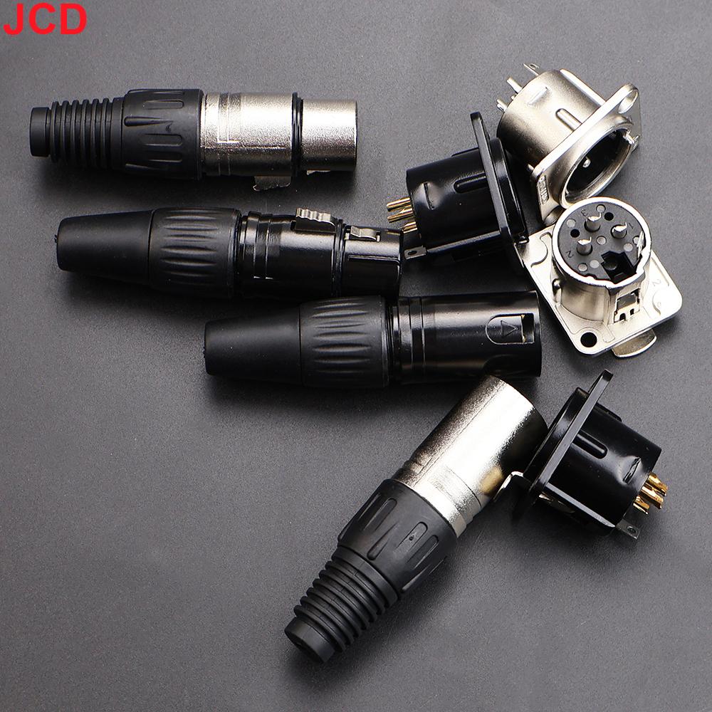 JCD 1pc 3pin Male Female Panel Audio Microphone Jack Plug Connector Black Silver YS145BG YS146BG Copper Contact XLR Metal Socket