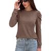 Fall Winter Women's Solid Color Loose Crew Neck Pleated Long Sleeve T-shirt Top For Cross-border European American Trade
