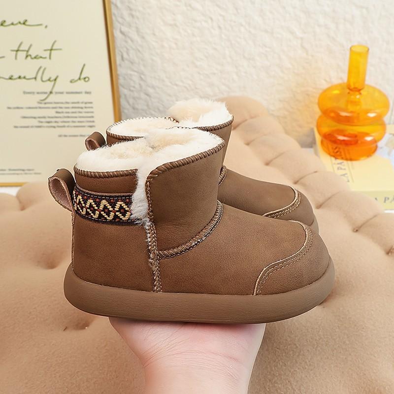 Kids Solid Pull-On Snow Boots Simple Thick Warm Soft Sole Cotton Boots for Toddler Winter