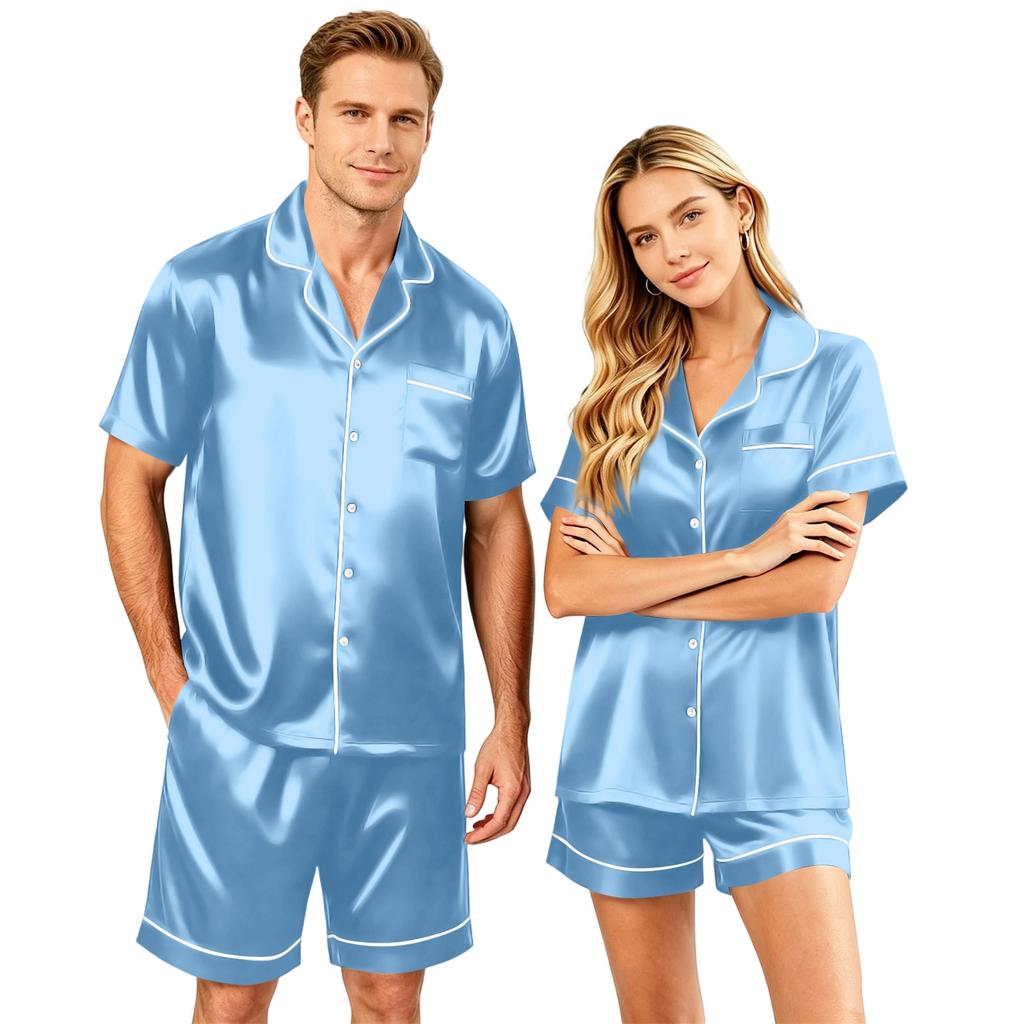Couple Matching Pajama Set Short Sleeve Button Down Shirt And Shorts Sleepwear Soft Casual Loungewear S To XXXXL