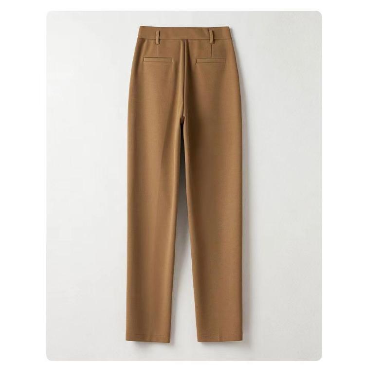Luxurious Apricot Woolen Trousers for Women: Elegant High Waist, Skinny Cigarette-style Cut, Perfect for Autumn and Spring Seasons