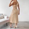 VEZFAA Women's Fashion Summer Spring Solid Color Print Sleeveless Oblique Collar High Waist Casual Dresses