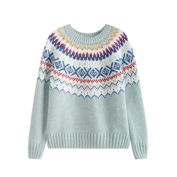 Women's Round Neck Colour Blocked Loose Fashion Pullover Knitted Top Luxurious Relaxed-fit Slimming and Versatile Top