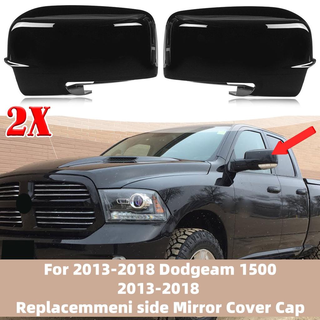 Pair For Dodge Ram 1500 2013-2018 Rearview Side Mirror Cover Cap 68096199AF Glossy Black Side Wing Mirror Cover Replacement