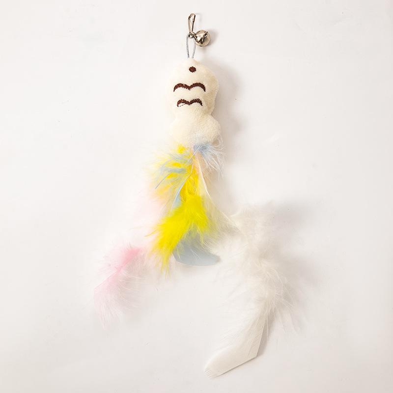 Long Wand Cat Teaser Toy with Bell, Interactive Cat Wand with Replaceable Heads Little Meow Fishing Wand