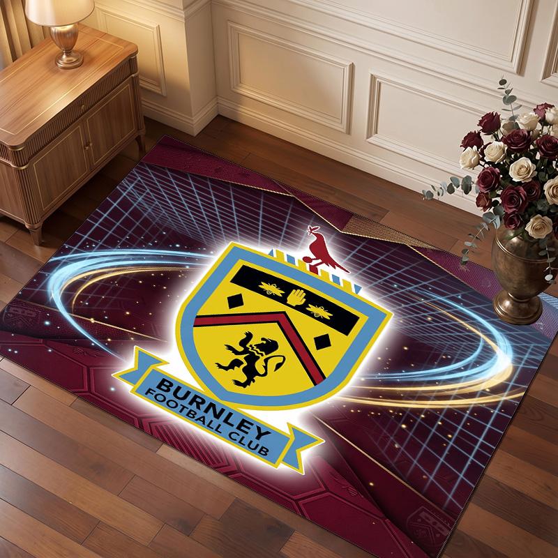 Burnley Football Print Crystal Velvet Rug, Comfortable Water Absorbent Non Slip Indoor Floor Carpet