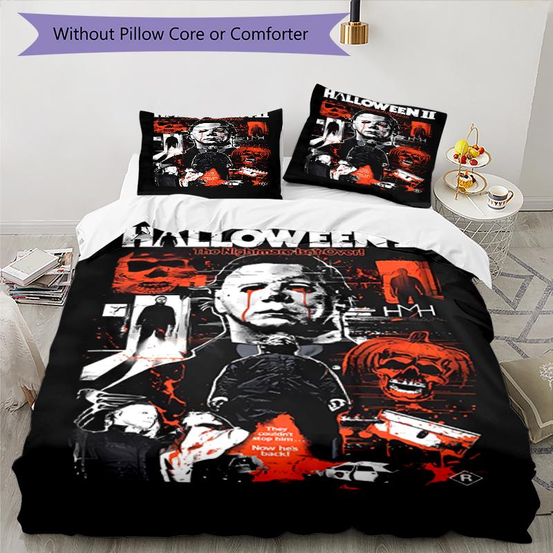 3pcs Michael Myers pattern bedding set duvet cover set includes duvet cover &pillowcases, perfect all season bedroom decoration & gift