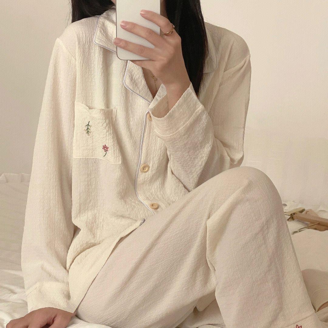 

Домашняя одежда Одежда Корейская версия Пижамы Женская одежда для сна Хлопковая пряжа Кардиган с длинными рукавами Костюм 5XL