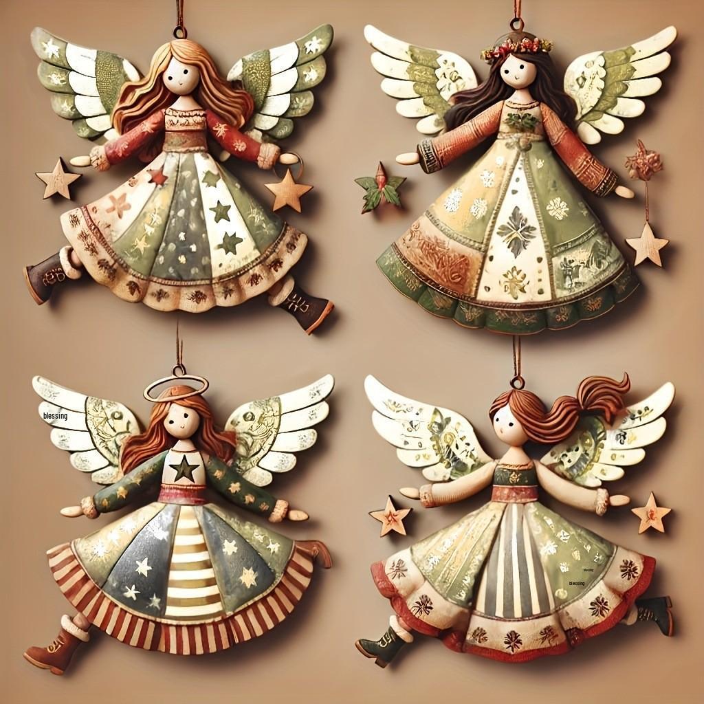 Retro Wooden Angel Doll Pendant for Christmas Tree Ornaments