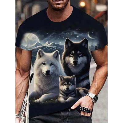 Men's Wolf Print T-shirt, Breathable Polyester Casual Breathable Sports Shirt Top T-shirt, Men's and Women's T-shirt, Children's T-shirt