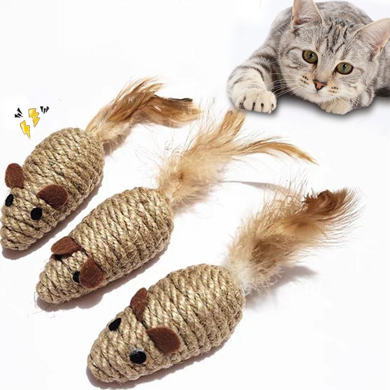 4PCS Sisal False Mouse Cat Toy Bite Resistance Interactive Cat Toy Simulation Mice Sound Kitten Self-Playing Toy Cats Toy